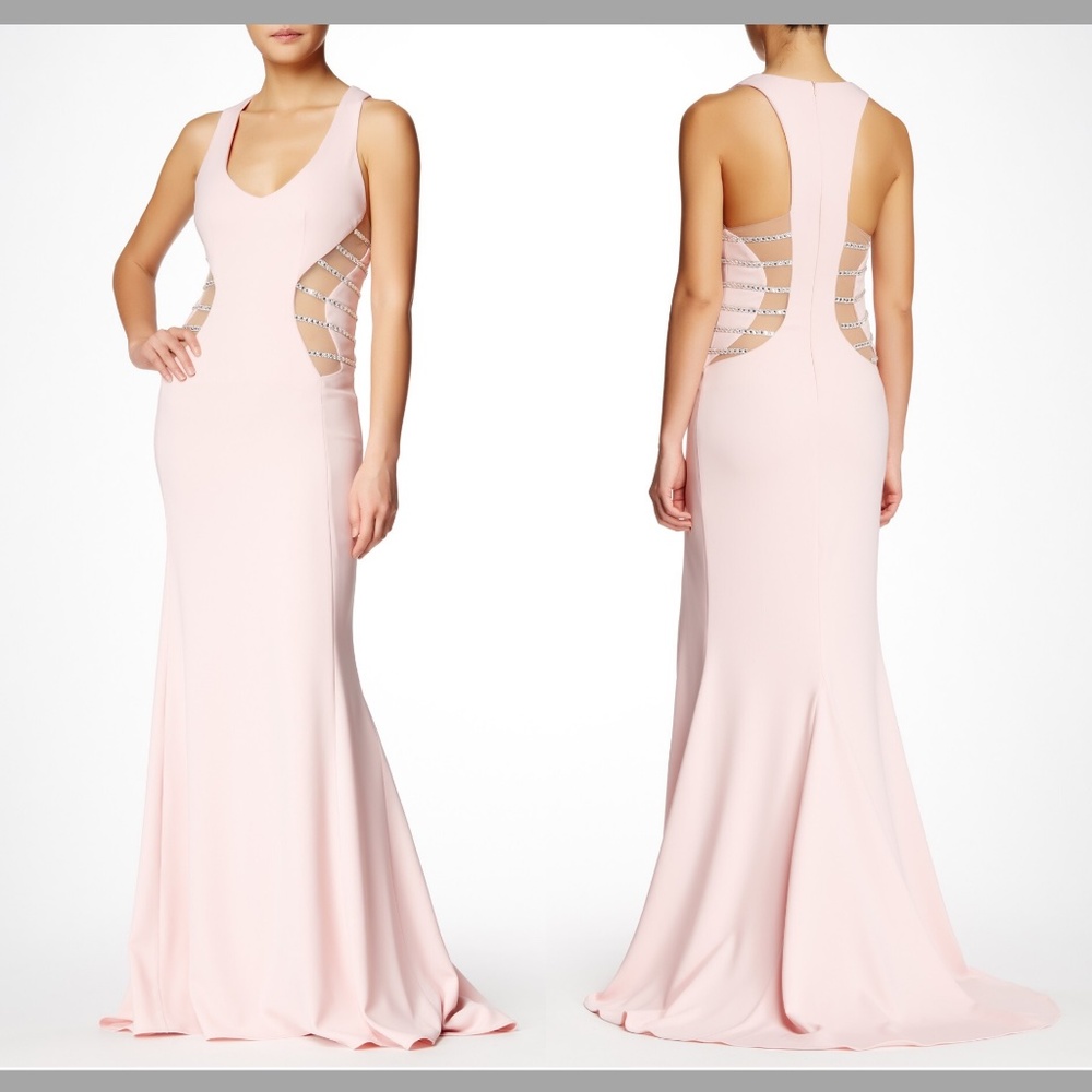 $598 Issue New York V-Neck Embellished Side Maxi Gown Blush [‎ Medium ]